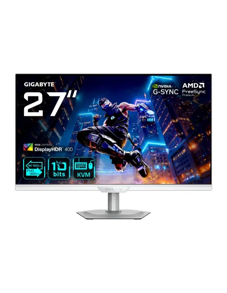 GIGABYTE M27UP ICE Monitor da gioco 27” 4K UHD - Modalità doppia (4K 160Hz o FHD 320Hz), 3840 x 2160, 1ms, 350 cd m², FreeSync