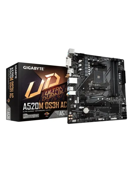 GIGABYTE A520M DS3H AC Scheda Madre - CPU AMD Ryzen Serie 5000, VRM 5+3 fasi, fino a 4733 MHz DDR5 (OC), 1xPCIe 3.0 M.2, LAN