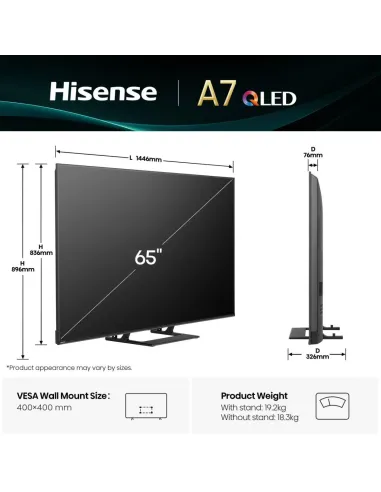 Hisense A7Q 65A7Q 165,1 cm (65") 4K Ultra HD Smart TV Wi-Fi Nero 400 cd m²