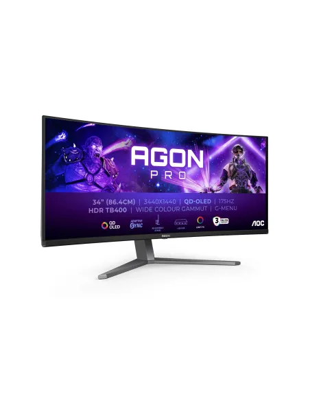 AOC AGON PRO AG346UCD Monitor PC 86,4 cm (34") 3440 x 1440 Pixel Wide Quad HD QD-OLED Nero, Grigio