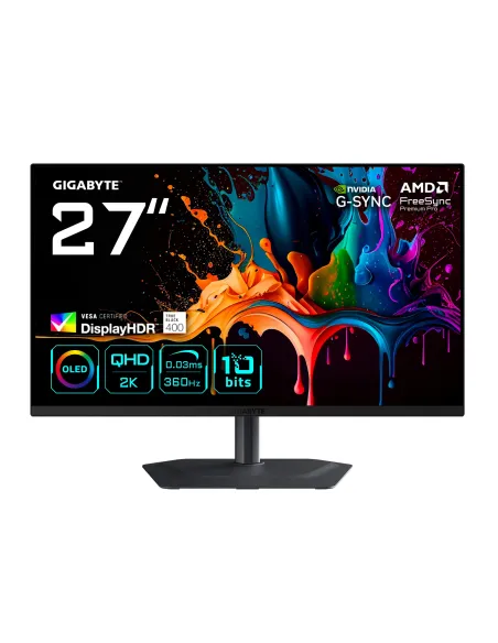 GIGABYTE MO27Q3 Monitor Gaming OLED 27” QHD - 2560 x 1440, 360Hz, 0.03ms, 250 cd m², G-Sync Compatibile, FreeSync Premium Pro,