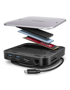 Axagon HMC-UFO USB-C Hub M.2 SATA NVMe 1 Gbit s Ethernet 384 kHz Audio Cablato USB 3.2 Gen 2 (3.1 Gen 2) Type-C Nero 2