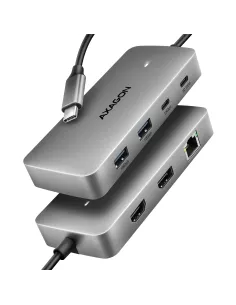 Axagon HUB USB HMC-CUB83X2, USB 10Gbps hub, 2x USB-A, USB-C, HDMI & DP 4k 144Hz, RJ-45 GLAN, PD 100W, kabel USB-C 15cm Cablato