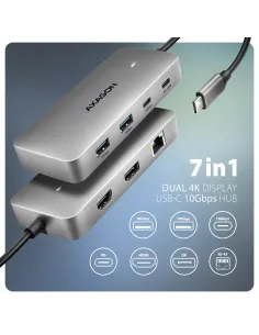 Axagon HUB USB HMC-CUB83X2, USB 10Gbps hub, 2x USB-A, USB-C, HDMI & DP 4k 144Hz, RJ-45 GLAN, PD 100W, kabel USB-C 15cm Cablato 2