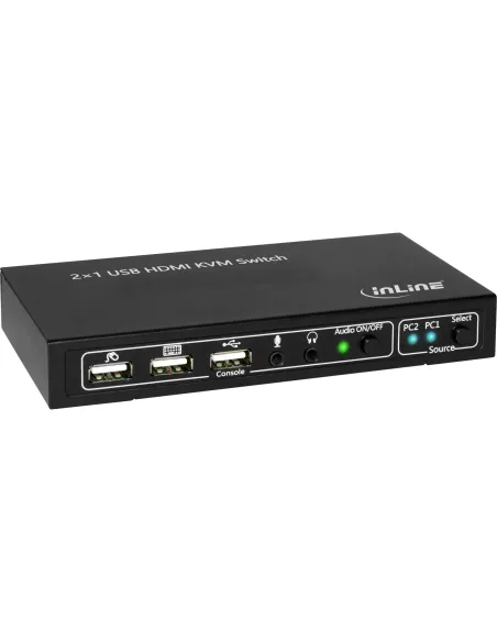 InLine KVM Desktop Switch, 2-porte, HDMI 4K2K, USB 2.0 Hub, con Audio