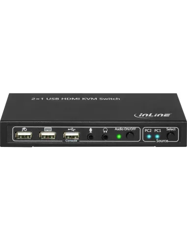 InLine KVM Desktop Switch, 2-porte, HDMI 4K2K, USB 2.0 Hub, con Audio