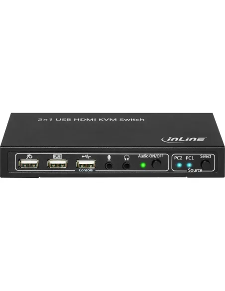 InLine KVM Desktop Switch, 2-porte, HDMI 4K2K, USB 2.0 Hub, con Audio