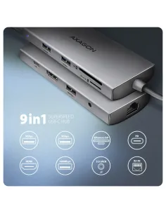 Axagon HMC-8HLSA replicatore di porte e docking station per laptop Cablato USB 3.2 Gen 1 (3.1 Gen 1) Type-C Grigio 2
