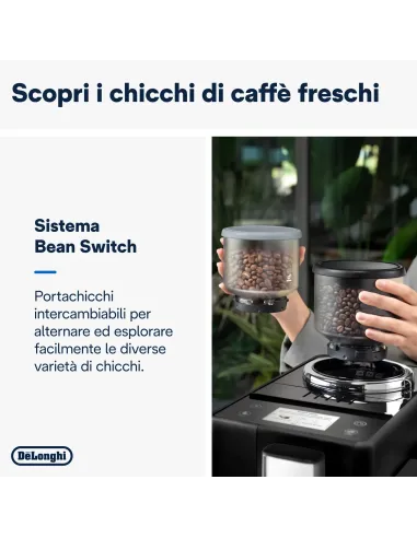 De’Longhi Rivelia EXAM440.35.B, Macchina Automatica per Caffè in Chicchi, Cappuccinatore Manuale Classico, 2 portachicchi