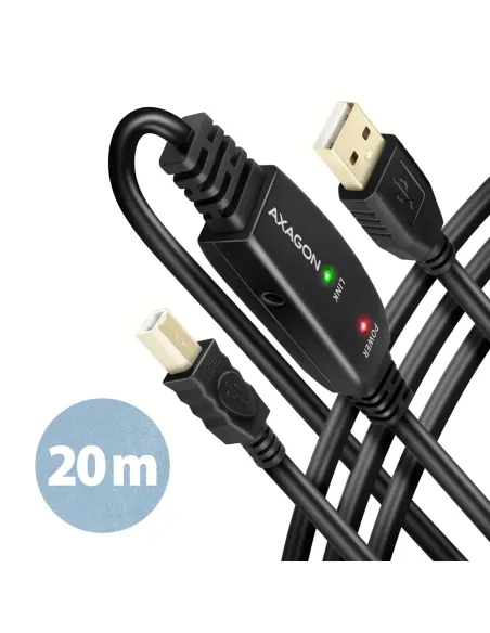 Axagon ADR-220B USB 2.0 A-M - B-M active connecting repeater cable 20m - Kabel - Digital Daten cavo USB USB A USB B Nero
