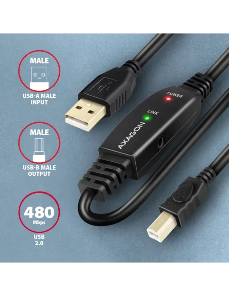 Axagon ADR-220B USB 2.0 A-M - B-M active connecting repeater cable 20m - Kabel - Digital Daten cavo USB USB A USB B Nero