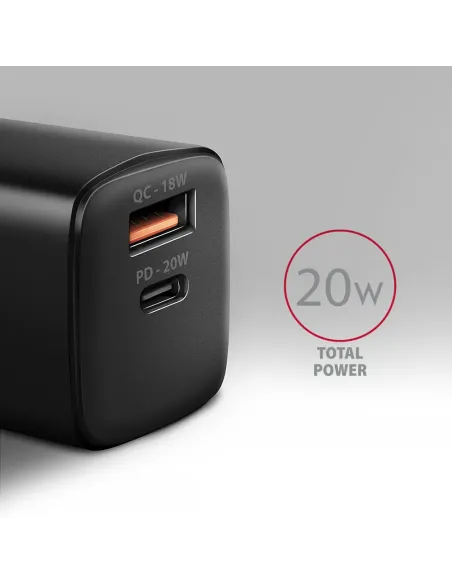 Axagon ACU-PQ20 wall charger QC3.0 AFC FCP+ PD type-C 20 W - schwarz - USB Typ C Telefono cellulare, Smartphone, Orologio