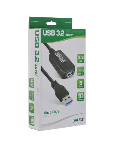InLine Prolunga attiva USB 3.2 Gen.1, da maschio A a femmina A, nero, 5m