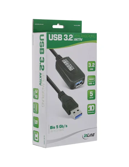 InLine Prolunga attiva USB 3.2 Gen.1, da maschio A a femmina A, nero, 5m