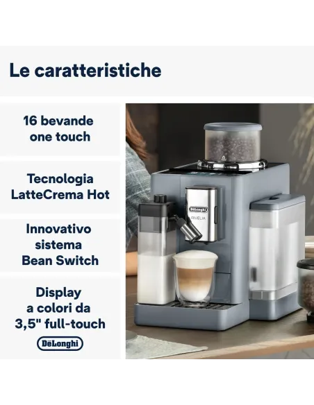 De’Longhi Rivelia EXAM440.55.G, Macchina Automatica per Caffè in Chicchi, Cappuccino al tocco di un tasto con la Caraffa