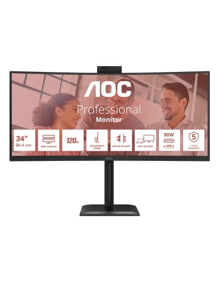AOC E4 CU34E4CW Monitor PC 86,4 cm (34") 3440 x 1440 Pixel UltraWide Quad HD LED Nero