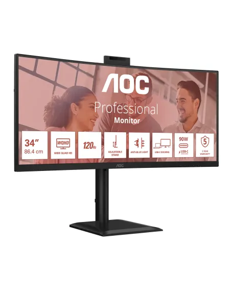 AOC E4 CU34E4CW Monitor PC 86,4 cm (34") 3440 x 1440 Pixel UltraWide Quad HD LED Nero