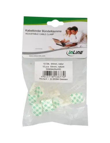 InLine Ferma cavi adesiva regolabile 64mm, con foro di fissaggio, neutra, 10pz
