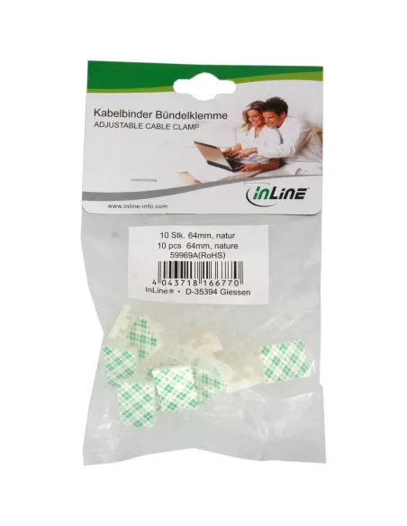 InLine Ferma cavi adesiva regolabile 64mm, con foro di fissaggio, neutra, 10pz