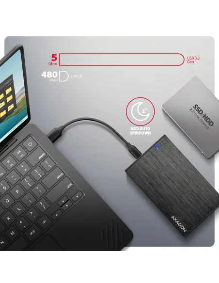 Axagon EE25-XA6C contenitore di unità di archiviazione Box esterno HDD SSD Nero 2.5"