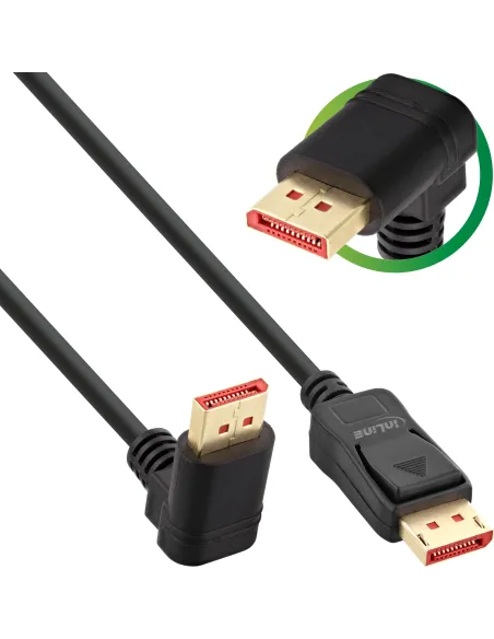 InLine Cavo DisplayPort 1.4, 8K4K, angolato verso l'alto, nero oro, 3m