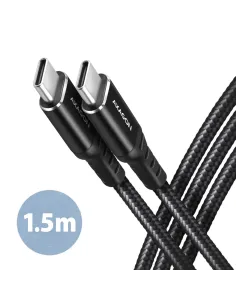 Axagon Data and charging USB 2.0 cable 1.5 m long. PD 60W, 3A. Black braided. cavo USB 1,5 m USB C Nero