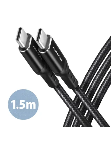 Axagon Data and charging USB 2.0 cable 1.5 m long. PD 60W, 3A. Black braided. cavo USB 1,5 m USB C Nero