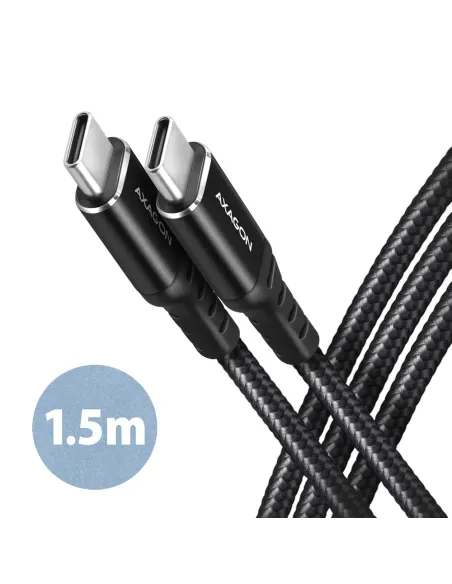 Axagon Data and charging USB 2.0 cable 1.5 m long. PD 60W, 3A. Black braided. cavo USB 1,5 m USB C Nero