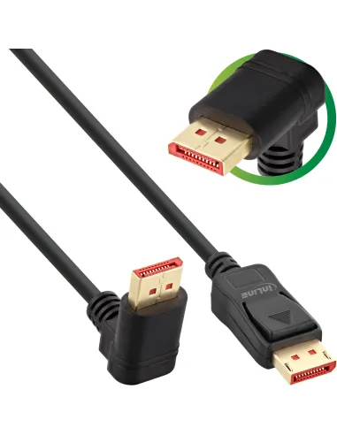 InLine Cavo DisplayPort 1.4, 8K4K, angolato verso l'alto, nero oro, 1m