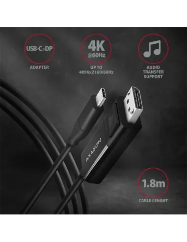 Axagon RVC-DPC cavo e adattatore video 1,8 m USB tipo-C DisplayPort Nero