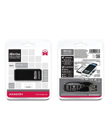 Axagon CRE-X1 lettore di schede USB 2.0 Nero, Bianco
