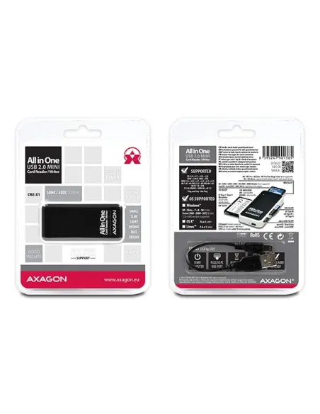 Axagon CRE-X1 lettore di schede USB 2.0 Nero, Bianco