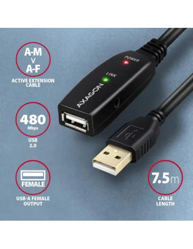 Axagon ADR-207 cavo USB USB 2.0 7,5 m USB A Nero
