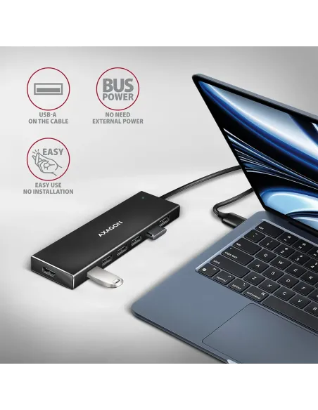 Axagon HUE-F7A 7x USB 3.2 Gen 1 ALU FLAT hub micro power IN 1m USB-A USB 3.2 Gen 1 (3.1 Gen 1) Type-A 5000 Mbit s Nero
