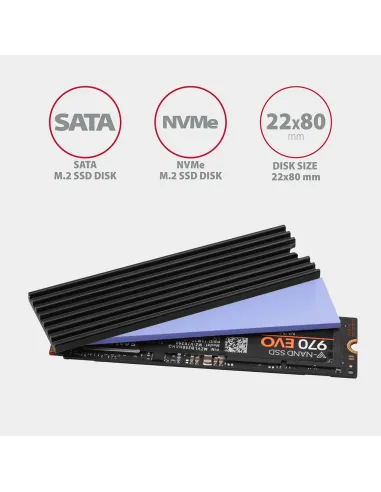 Axagon CLR-M2L3 sistema di raffreddamento per computer M.2 NVMe SSD, Unità allo stato solido Dissipatore di calore Radiatore