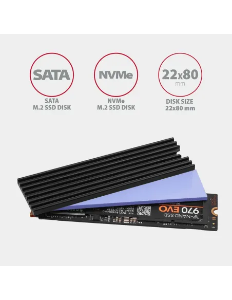 Axagon CLR-M2L3 sistema di raffreddamento per computer M.2 NVMe SSD, Unità allo stato solido Dissipatore di calore Radiatore