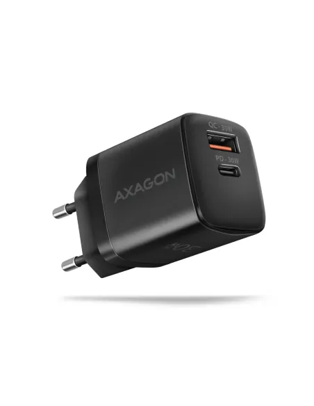 Axagon ACU-PQ30 Ladegerät QC3.0, 4.0 AFC FCP PPS Apple+ PD USB-C, 30W - schwarz - Kompaktes Ladegerät - 1x USB-C und 1x USB-A