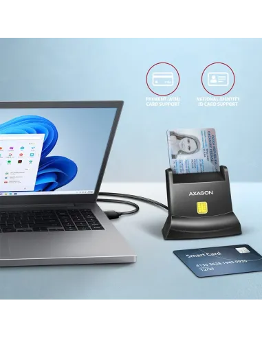 Axagon Universal desktop USB contact Smart ID card reader with long USB-A cable. Suitable for the eObanka application. lettore