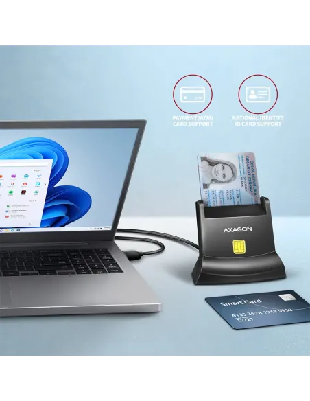 Axagon Universal desktop USB contact Smart ID card reader with long USB-A cable. Suitable for the eObanka application. lettore