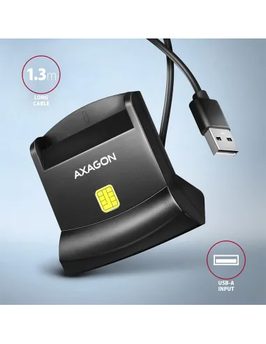 Axagon Universal desktop USB contact Smart ID card reader with long USB-A cable. Suitable for the eObanka application. lettore