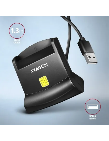 Axagon Universal desktop USB contact Smart ID card reader with long USB-A cable. Suitable for the eObanka application. lettore