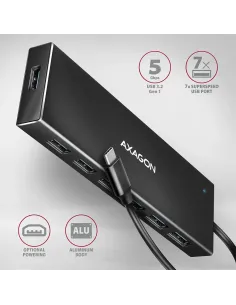 Axagon HUE-F7C 7x USB 3.2 Gen 1 ALU FLAT hub micro power IN 30cm USB-C USB 3.2 Gen 1 (3.1 Gen 1) Type-A 5000 Mbit s Nero 2