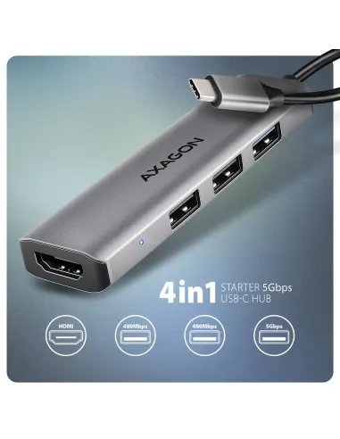 Axagon HMC-H3A replicatore di porte e docking station per laptop Cablato USB 3.2 Gen 1 (3.1 Gen 1) Type-C Argento