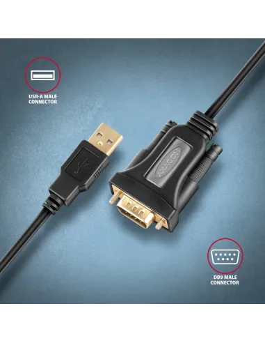 Axagon ADS-1PQN USB-A 2.0 - serial RS-232 DB9-M FTDI adapter cable 1.5m - Adapter - Digital Daten cavo seriale Nero 1,5 m USB