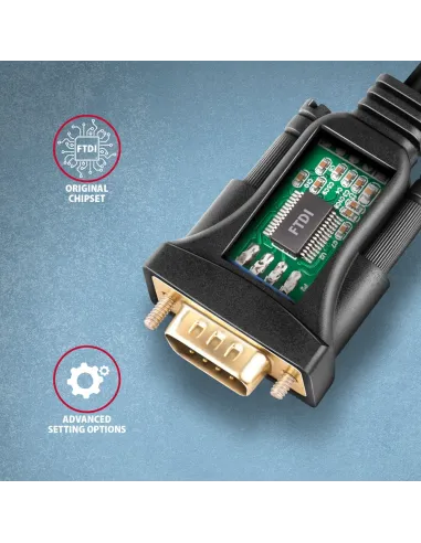 Axagon ADS-1PQN USB-A 2.0 - serial RS-232 DB9-M FTDI adapter cable 1.5m - Adapter - Digital Daten cavo seriale Nero 1,5 m USB