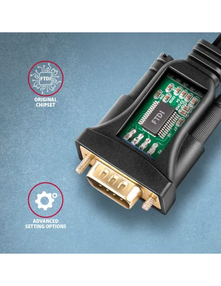 Axagon ADS-1PQN USB-A 2.0 - serial RS-232 DB9-M FTDI adapter cable 1.5m - Adapter - Digital Daten cavo seriale Nero 1,5 m USB