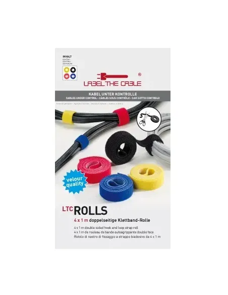 Label-the-cable ROLLS fascetta Velcro Nero, Blu, Rosso, Giallo 4 pz
