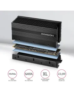 Axagon CLR-M2XL sistema di raffreddamento per computer M.2 NVMe SSD, Unità allo stato solido Dissipatore di calore Radiatore 2