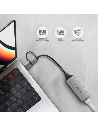Axagon ADE-TXCA Gigabit Ethernet Adapter USB-C+ USB-A - titangrau - Adapter - Digital Daten 1000 Mbit s