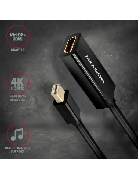 Axagon RVDM-HI14N cavo e adattatore video 0,15 m Mini DisplayPort HDMI Nero